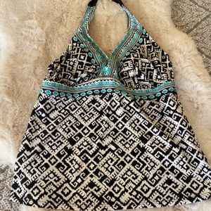 Athleta Underwire 36DD Tankini Top Black White